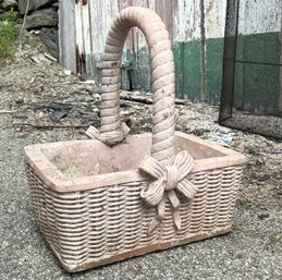 A Vintage Cast Stone Planter In Basket Form