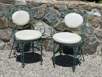 Pair Of Patio Chairs With White Vinyl Cushions