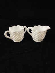 Fenton Milk Glass Sugar And Creamer Set-Farmhouse Fenton Hobnail And Creamer Set