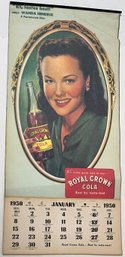 Vintage RC Royal Crown Cola Advertising 1950 Wall Calendar - Unused - Pretty Girl - 11.25 X 24 - Soda Pop