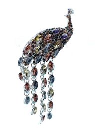 WOW! Multicolor Peacock Brooch With Movable Fringe Bottom