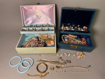 Large Collection Of Vintage Jewelry With Two Jewelry Boxes