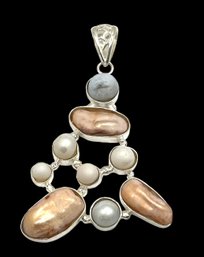 Vintage Large Sterling Silver Shades Of Mother Of Pearl Pendant