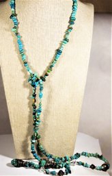 Elongated Silver And Genuine Turquoise Lariat Necklace48' Long