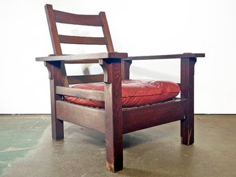 An Antique Mission Oak Morris Chair By Stickley - Burnt Orange Cushion