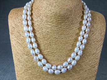 Extra Long / 34' Inch - Fabulous Genuine Cultured Beehive Pearl Necklace With Gold Plated Clasp - Very Nice !