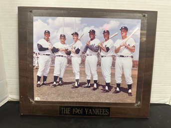 1961 Yankees Plaque Base Ball Players Photo In Ground In A Wooden Frame. LP/WA-B