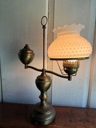 Vintage Victorian Brass Double Student Oil Milk Glass Lamp