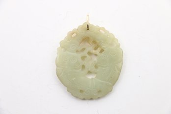 14k Gold Bail Chinese Carved Jade Pendant