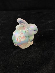 Fenton Iridescent Opalized White Fenton Bunny Figurine Hand Painted