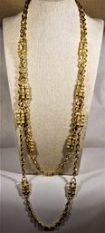 Very Fine Designer Gold Tone Link Necklace Having Small White Rhinestones