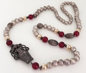 An Antique Glass And Silver Beaded Necklace