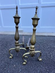 Vintage Brass Georgian Style Fireplace Andirons Shell Claw Feet Finial 19'