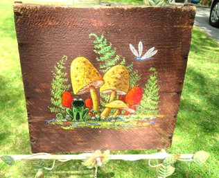 Painted Folk Art Mushrooms On Wood