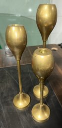 3 Gorgeous Vintage MCM Brass Candlesticks ~ Graduated Heights ~