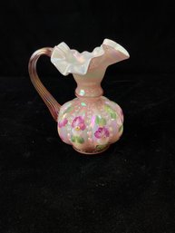 Vintage Fenton Dusty Rose Overlay Beaded Melon Pitcher