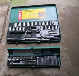 2 Socket Wrench Sets In Green Metal Case