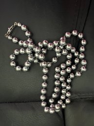 Metallic Silver Pearl Riviere Beaded Necklace With Fancy Silver Clasp