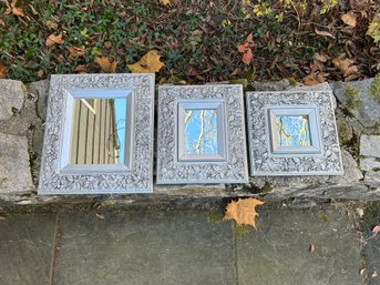 Set Of 3 Silver Wooden Framed Mirrors