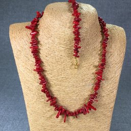 Lovely Red Spiny Coral Necklace (19') & Bracelet - (9') - Very Pretty Set - With 18KT Gold Plated Clasps