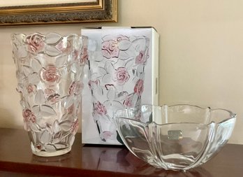 MIKASA BELLA ROSA PINK FROST VASE And MIKASA Glass Bowl