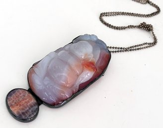 A Mexican Agate Scarab IN Sterling Silver Setting