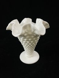 Vintage Fenton Hobnail Ruffled Edge White Milk Glass Vase