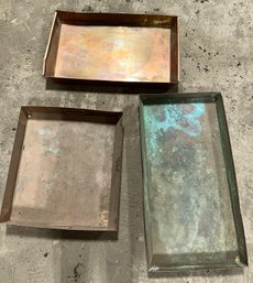 3 Vintage Copper Trays With Sides