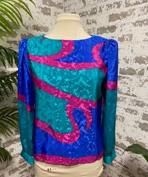 Fabulous Hal Ferman Style By Donald Curtis Size 12 Vintage Geometric Blouse