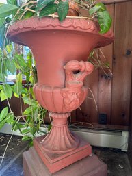 Cast Iron Pedestal Planter With Figural Handles