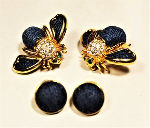 Joan Rivers Signed Gold Tone Two Bugs Pins And Earrings