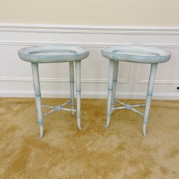 A Pair Of Painted Faux Bamboo Oval Side Tables