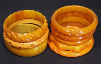 Lot 8 Fine Antique Bakelite Plastic GREAT Butterscotch Bangle Bracelets