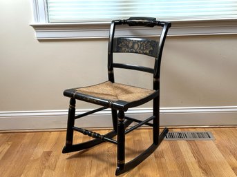 A Beautiful Armless Rocker By Hitchcock With A Rush Seat