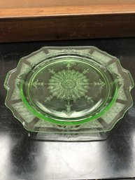 Uranium Green Depression Glass Serving Platter 10 1/2' X 11 1/2'