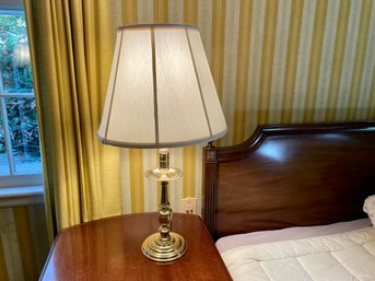 Beautiful Brass Candlestick Form Table Lamp With Silk Shade