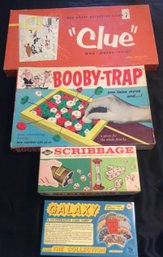 Lot Of 4 Vintage Board Games - Clue- Scribbage - Booby Trap - Galaxy - K