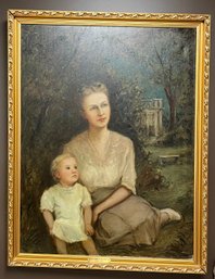 Antique Vintage Oil On Canvas Of Mother & Child - Edith Henry & Daughter Stuart Henry - Berkshire Museum MA