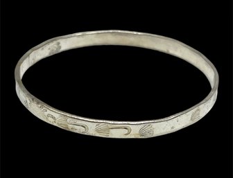 Beautiful TAXCO MEXICO Solid Sterling Silver Etched Bangle Bracelet