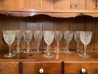 Set Of Ten 7' Tall Baccarat Stem Crystal Glasses.