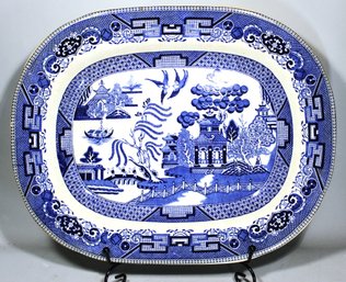 Antique Staffordshire 'blue Willow' Oval Platter 1850s