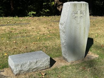 Granite Coffin Shaped Gravestone Memorial With Cross