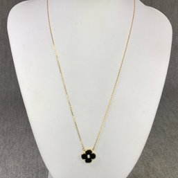 Beautiful VCA Style Necklace With Alhambra - Black With White Zircon - Sterling Silver With 14K Overlay