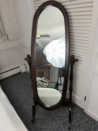 Full Length Floor Mirror In Dark Wood Stand