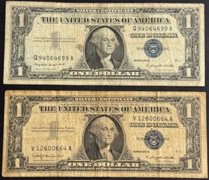 2 $1 Silver Certificates 1957-B, 1957-A