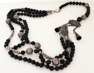 An Antique Chinese Black Onyx And Silver Necklace