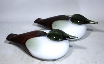 Pair Fine Art Glass Duck Figures Signed (one Has A Chip On Its Tail)