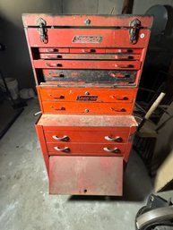 AS IS SNAP ON THREE TIER TOOL CHEST FULL OF TOOLS