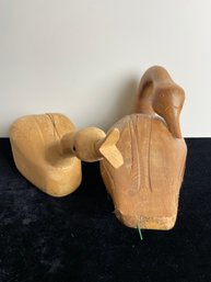Pair Of Hand Carved Wooden Duck Decoys