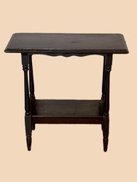 Vintage Wood Side Table W/ V-Shape Shelf Under For Books/MagsOther - Decorative Lion Emblem On Bottom Sides
